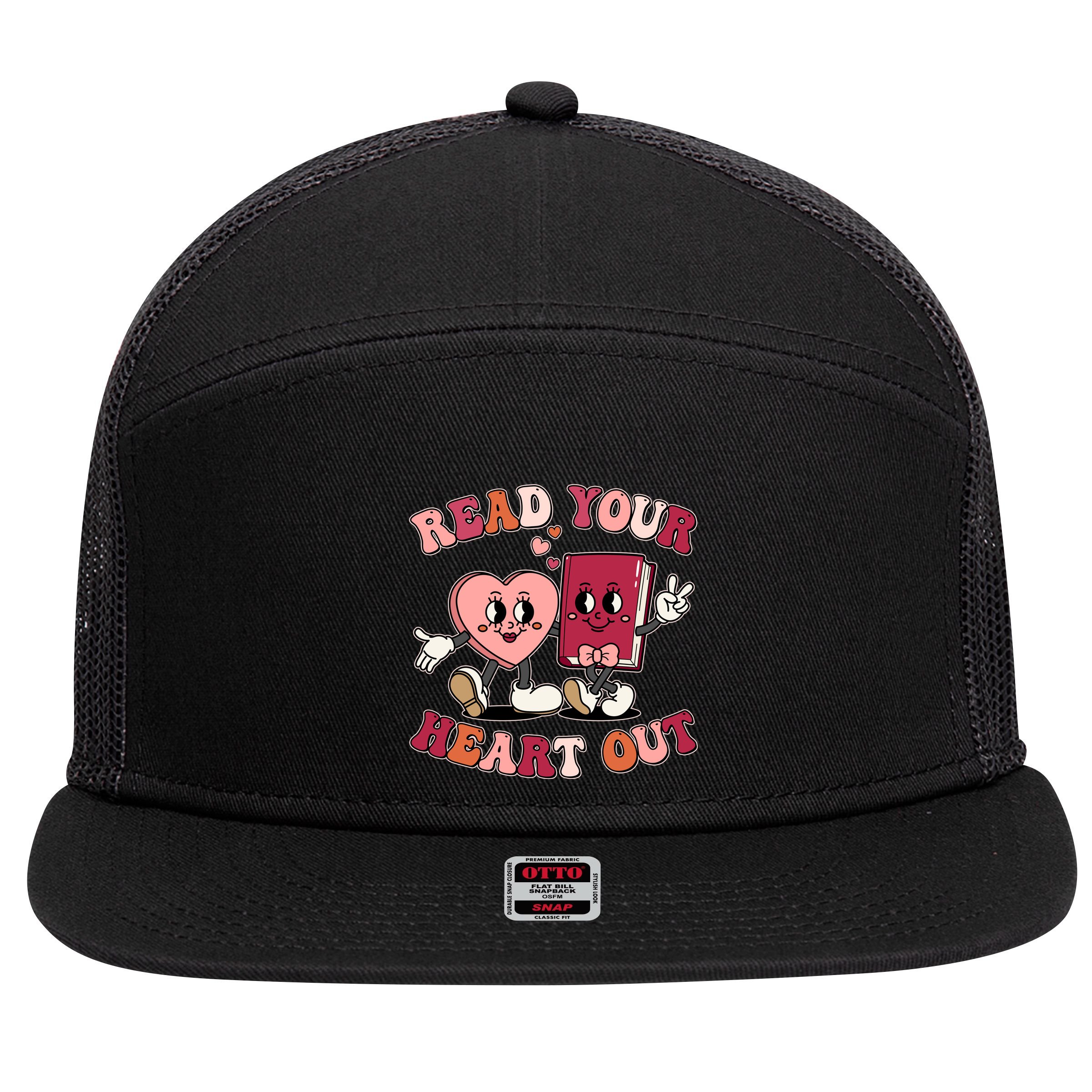 Cute Retro Valentine Read Your Heart Out Book Lover Reading Fan 7 Panel Mesh Trucker Snapback Hat