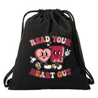Cute Retro Valentine Read Your Heart Out Book Lover Reading Fan Drawstring Bag