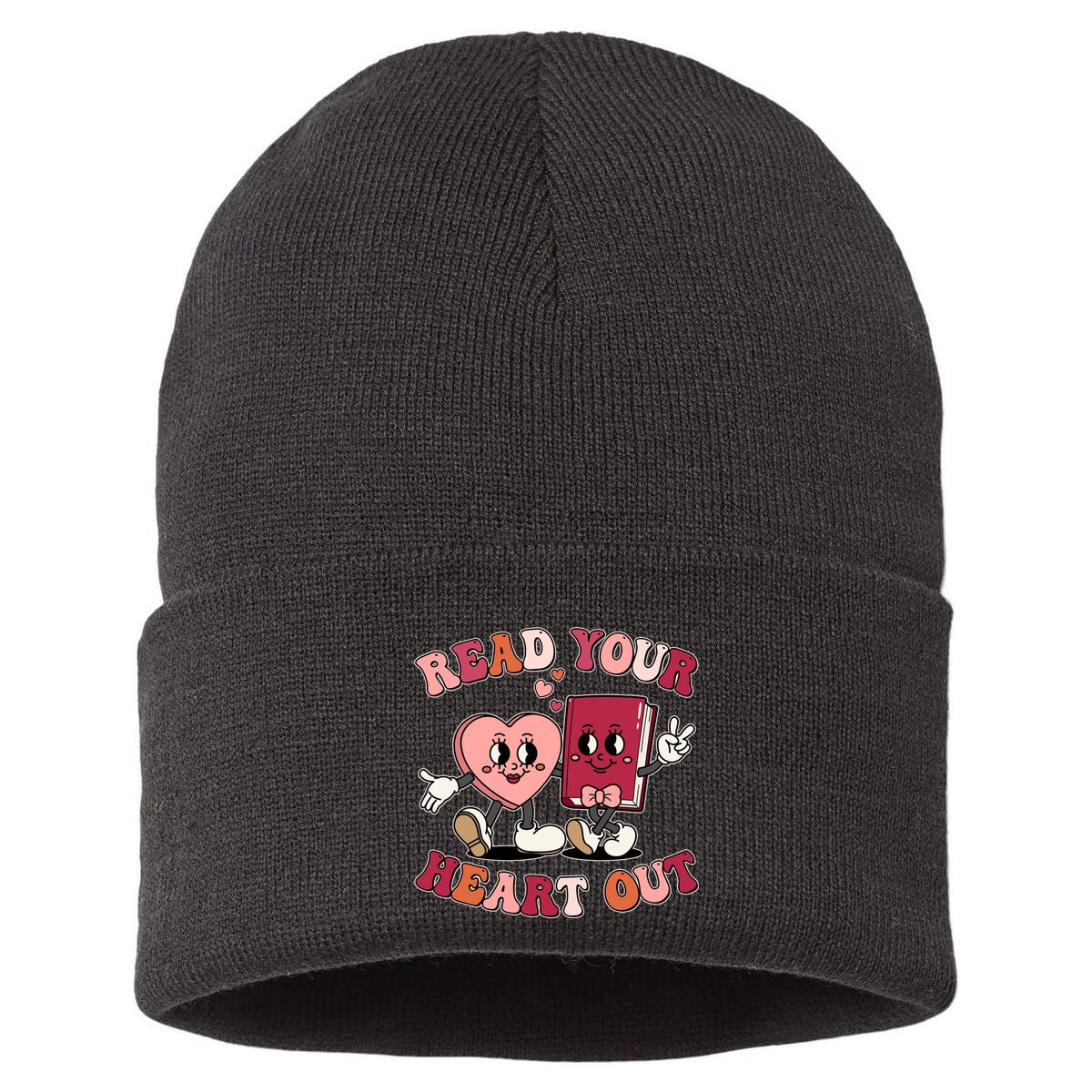 Cute Retro Valentine Read Your Heart Out Book Lover Reading Fan Sustainable Knit Beanie