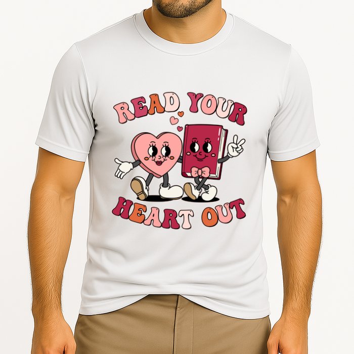Cute Retro Valentine Read Your Heart Out Book Lover Reading Fan Cooling Performance Crew T-Shirt