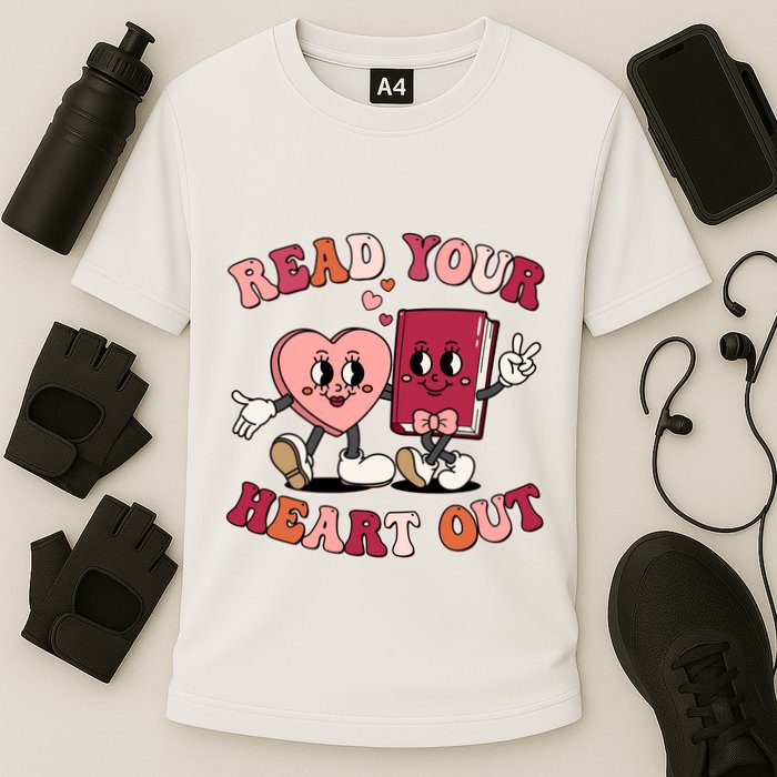 Cute Retro Valentine Read Your Heart Out Book Lover Reading Fan Cooling Performance Crew T-Shirt