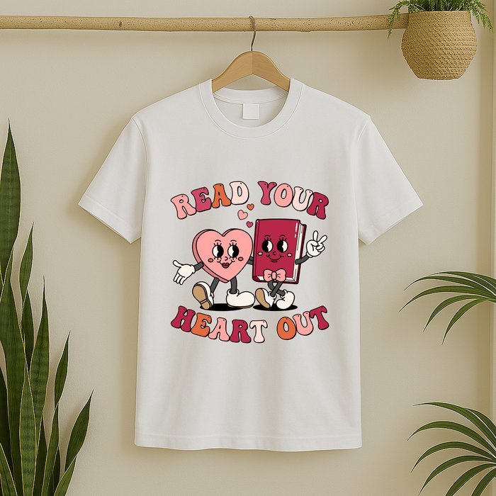 Cute Retro Valentine Read Your Heart Out Book Lover Reading Fan T-Shirt