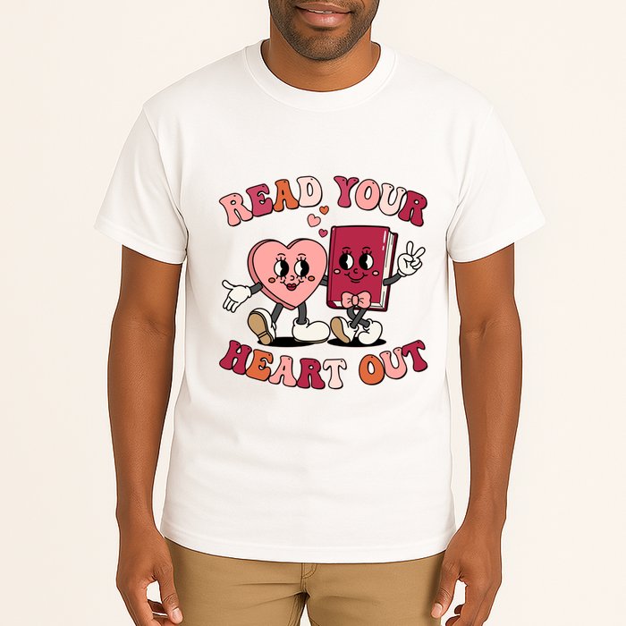 Cute Retro Valentine Read Your Heart Out Book Lover Reading Fan Tall T-Shirt