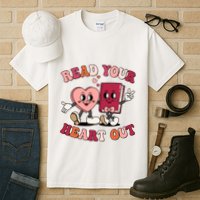 Cute Retro Valentine Read Your Heart Out Book Lover Reading Fan Tall T-Shirt