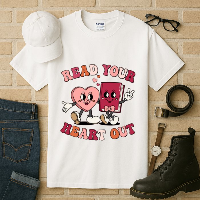 Cute Retro Valentine Read Your Heart Out Book Lover Reading Fan Tall T-Shirt