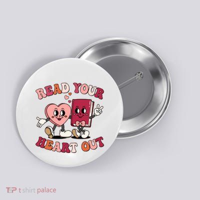 Cute Retro Valentine Read Your Heart Out Book Lover Reading Fan Button