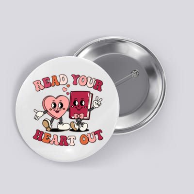 Cute Retro Valentine Read Your Heart Out Book Lover Reading Fan Button