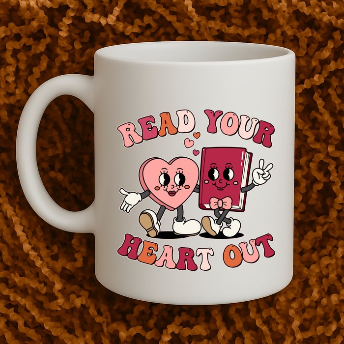 Cute Retro Valentine Read Your Heart Out Book Lover Reading Fan Mug
