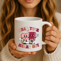 Cute Retro Valentine Read Your Heart Out Book Lover Reading Fan Mug