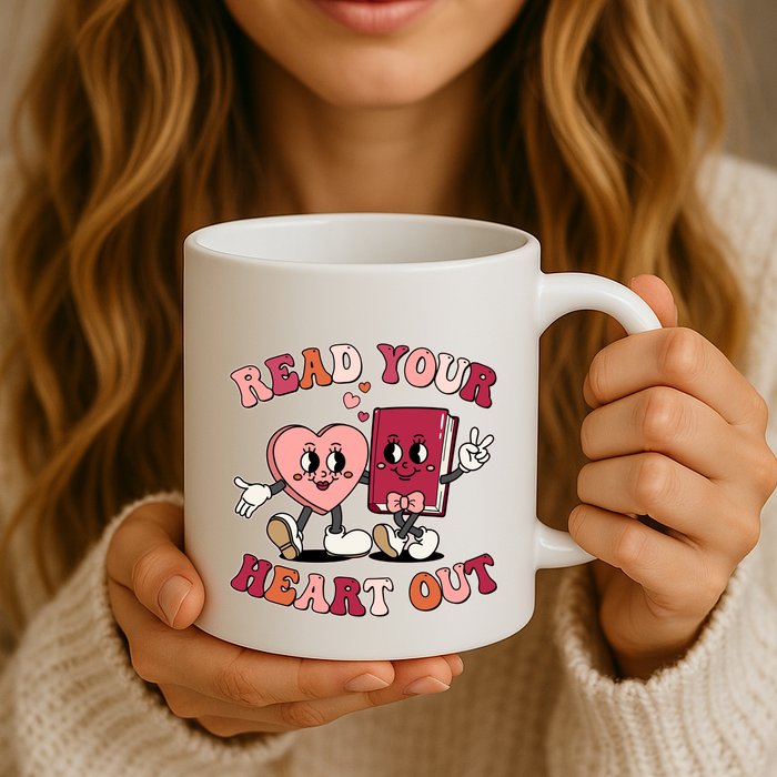 Cute Retro Valentine Read Your Heart Out Book Lover Reading Fan Mug