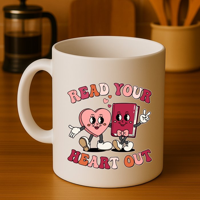 Cute Retro Valentine Read Your Heart Out Book Lover Reading Fan Mug
