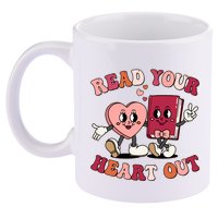 Cute Retro Valentine Read Your Heart Out Book Lover Reading Fan 11oz C Handle Ceramic Mug