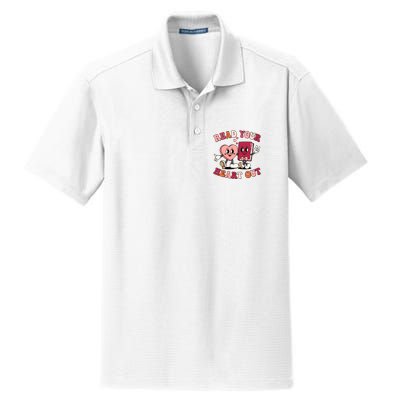 Cute Retro Valentine Read Your Heart Out Book Lover Reading Fan Dry Zone Grid Polo