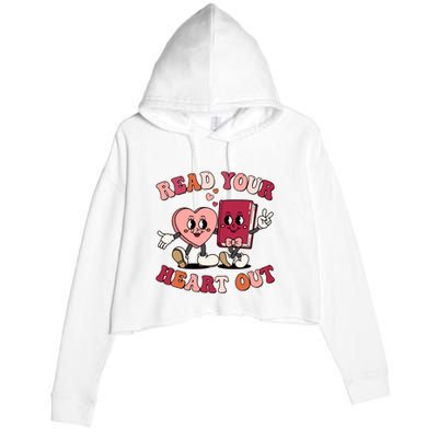 Cute Retro Valentine Read Your Heart Out Book Lover Reading Fan Crop Fleece Hoodie