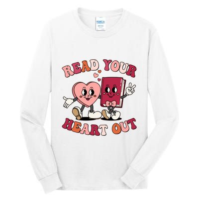 Cute Retro Valentine Read Your Heart Out Book Lover Reading Fan Tall Long Sleeve T-Shirt