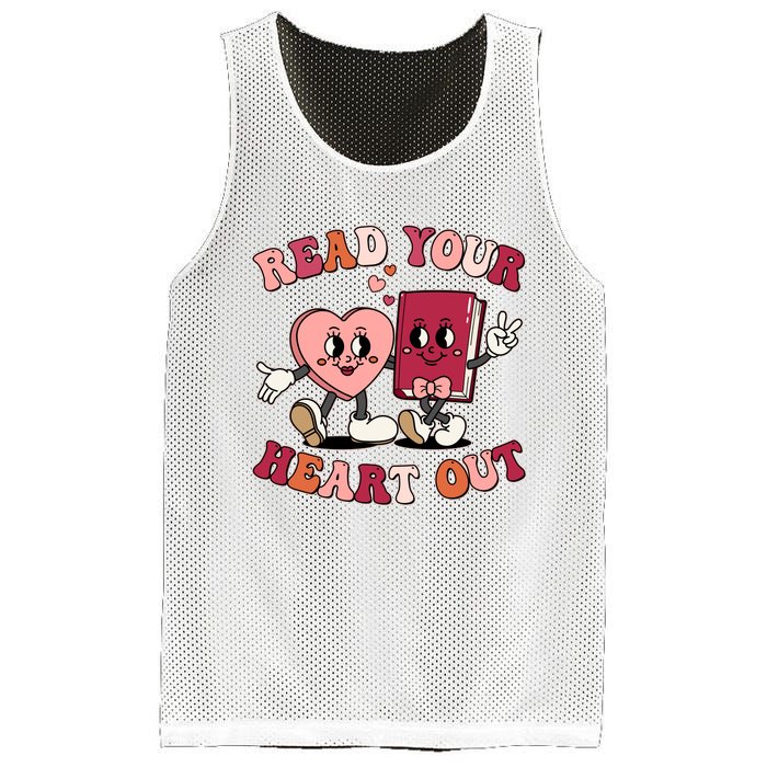 Cute Retro Valentine Read Your Heart Out Book Lover Reading Fan Mesh Reversible Basketball Jersey Tank