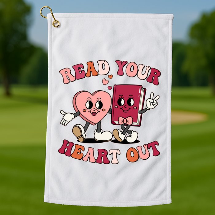 Cute Retro Valentine Read Your Heart Out Book Lover Reading Fan Golf Towel