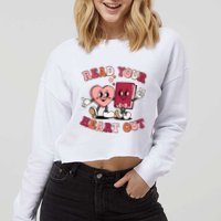 Cute Retro Valentine Read Your Heart Out Book Lover Reading Fan Cropped Pullover Crew