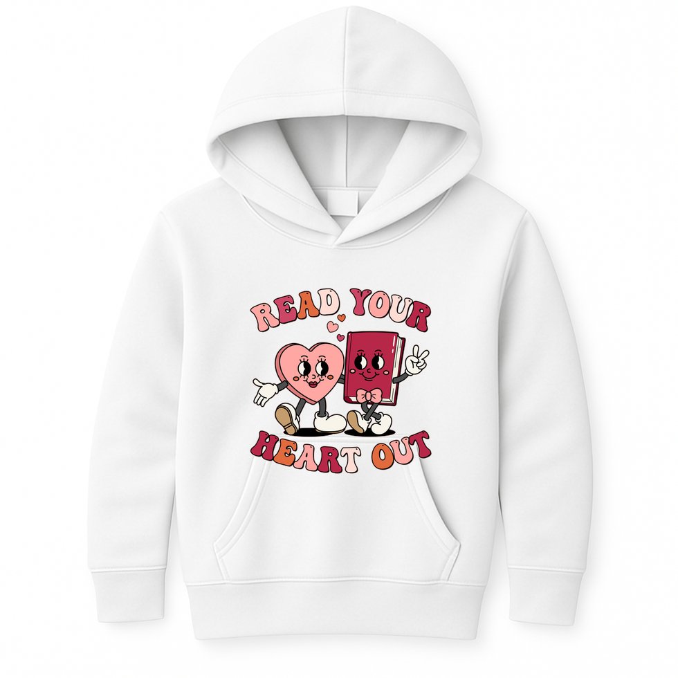 Cute Retro Valentine Read Your Heart Out Book Lover Reading Fan Kids Hoodie