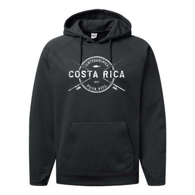 Costa Rica Vintage Crossed Fishing Rods Performance Fleece Hoodie