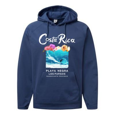 Costa Rica Vintage Surfing Gift Performance Fleece Hoodie