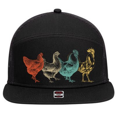 Chicken Retro Vintage Poultry Farmer Women Men Farm Lover Gift 7 Panel Mesh Trucker Snapback Hat