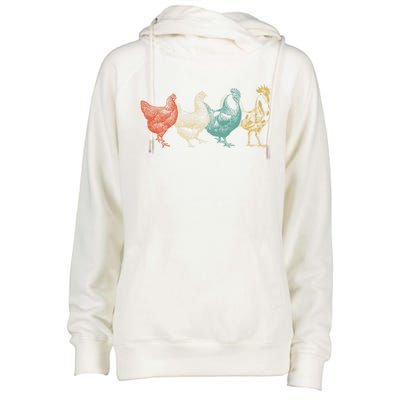 Chicken Retro Vintage Poultry Farmer Women Men Farm Lover Gift Womens Funnel Neck Pullover Hood