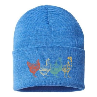 Chicken Retro Vintage Poultry Farmer Women Men Farm Lover Gift Sustainable Knit Beanie