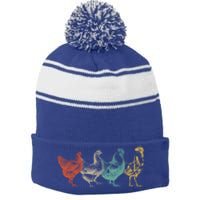 Chicken Retro Vintage Poultry Farmer Women Men Farm Lover Gift Stripe Pom Pom Beanie