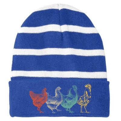 Chicken Retro Vintage Poultry Farmer Women Men Farm Lover Gift Striped Beanie with Solid Band