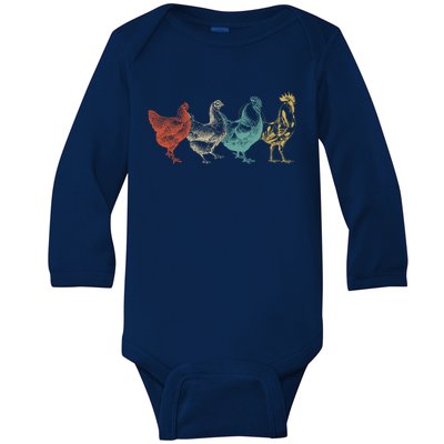 Chicken Retro Vintage Poultry Farmer Women Men Farm Lover Gift Baby Long Sleeve Bodysuit