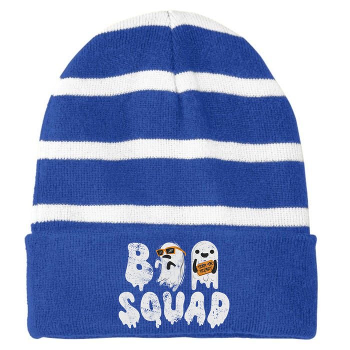 Crew Retro Vintage Boo Ghost Halloween Squad Meaningful Gift Striped Beanie with Solid Band