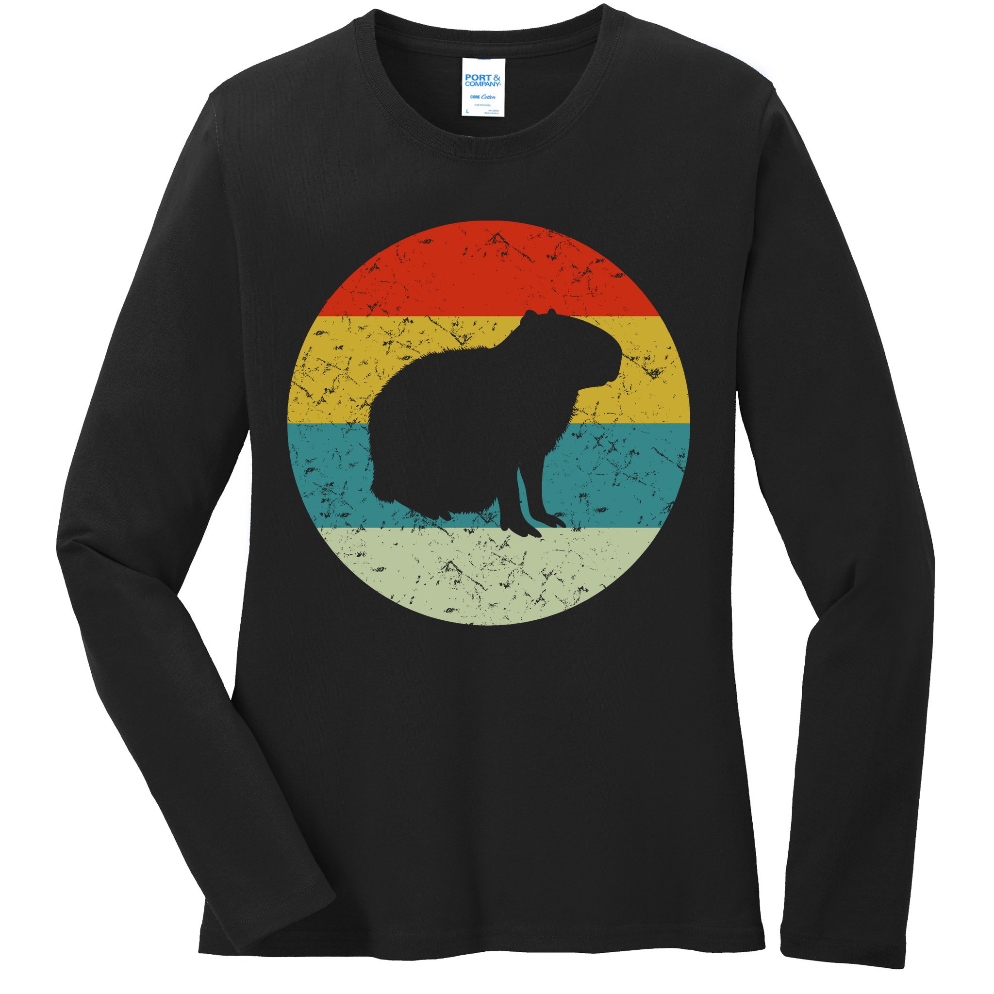 Capybara Retro Vintage Ladies Long Sleeve Shirt