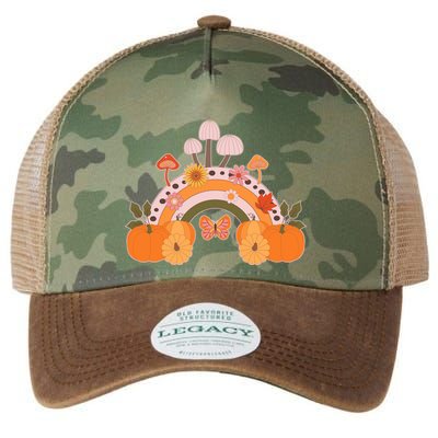 Cute Retro Vintage Fall Autumn Rainbow Mushrooms Pumpkins Legacy Tie Dye Trucker Hat
