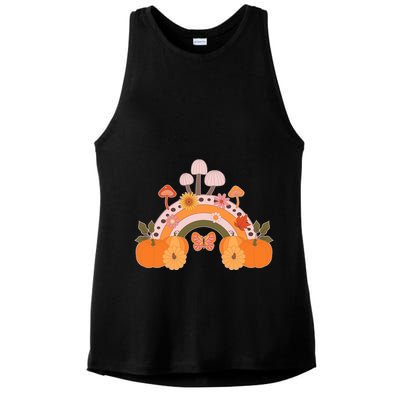 Cute Retro Vintage Fall Autumn Rainbow Mushrooms Pumpkins Ladies PosiCharge Tri-Blend Wicking Tank