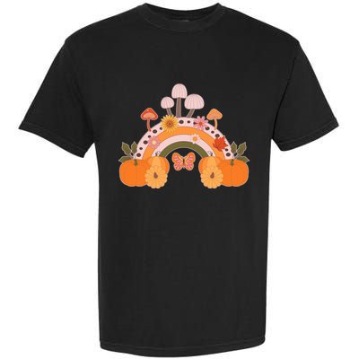 Cute Retro Vintage Fall Autumn Rainbow Mushrooms Pumpkins Garment-Dyed Heavyweight T-Shirt