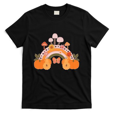 Cute Retro Vintage Fall Autumn Rainbow Mushrooms Pumpkins T-Shirt