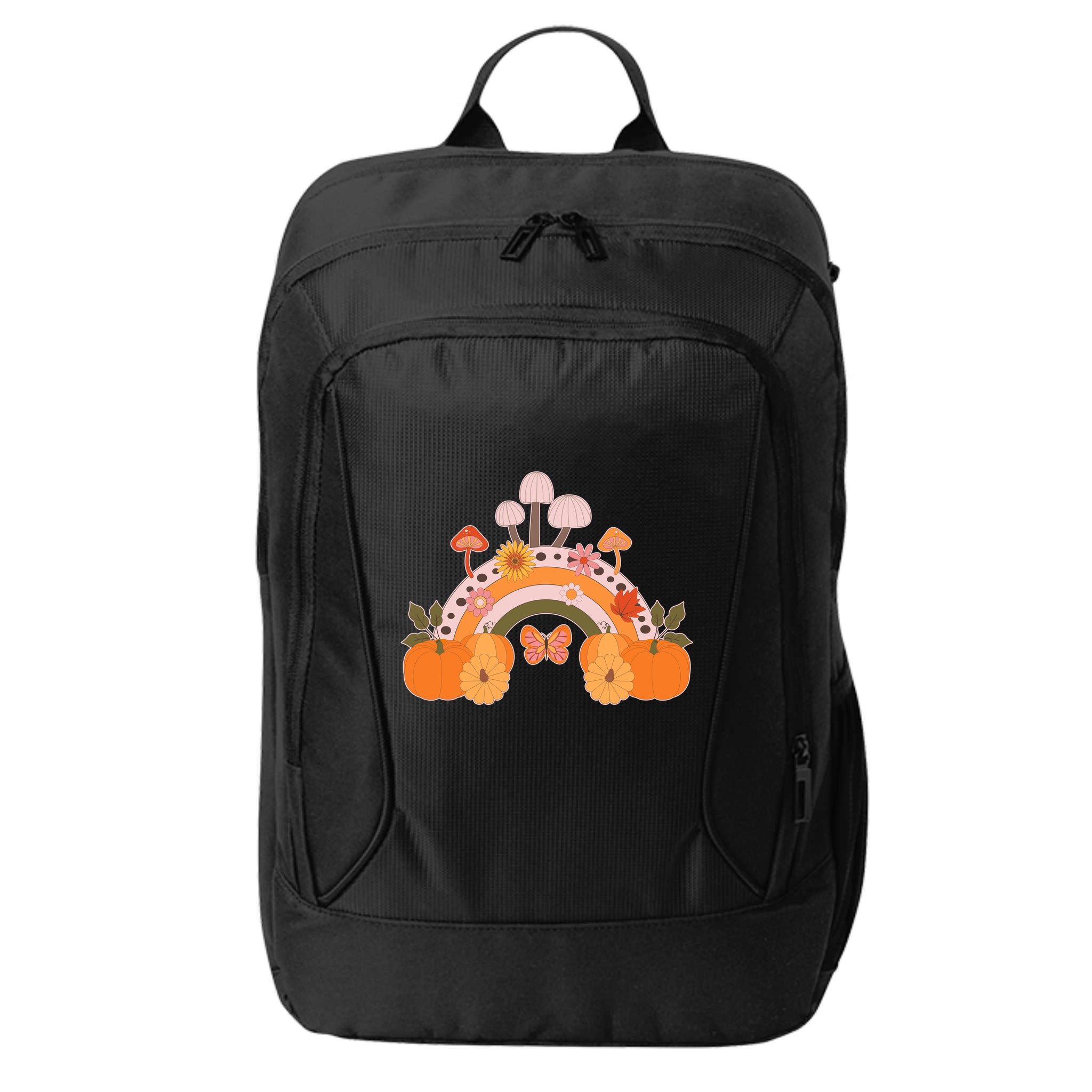 Cute Retro Vintage Fall Autumn Rainbow Mushrooms Pumpkins City Backpack