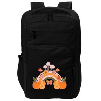 Cute Retro Vintage Fall Autumn Rainbow Mushrooms Pumpkins Impact Tech Backpack