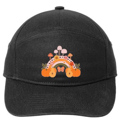 Cute Retro Vintage Fall Autumn Rainbow Mushrooms Pumpkins 7-Panel Snapback Hat