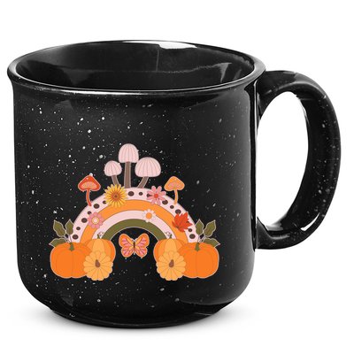 Cute Retro Vintage Fall Autumn Rainbow Mushrooms Pumpkins 15oz Campfire Ceramic Mug
