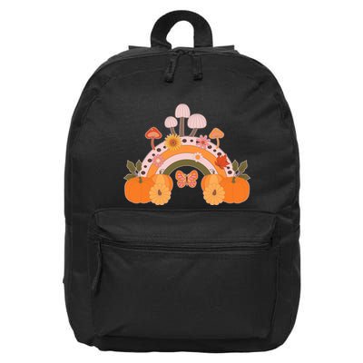 Cute Retro Vintage Fall Autumn Rainbow Mushrooms Pumpkins 16 in Basic Backpack