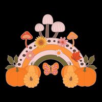 Cute Retro Vintage Fall Autumn Rainbow Mushrooms Pumpkins 16 in Basic Backpack