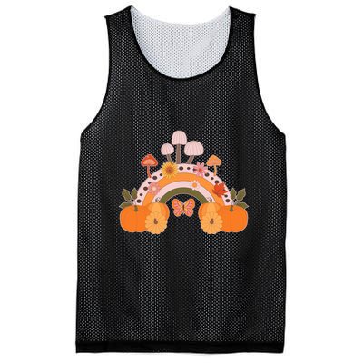 Cute Retro Vintage Fall Autumn Rainbow Mushrooms Pumpkins Mesh Reversible Basketball Jersey Tank