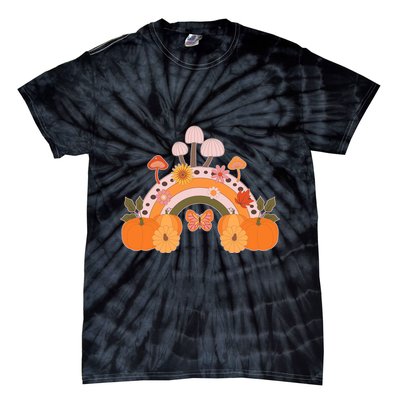 Cute Retro Vintage Fall Autumn Rainbow Mushrooms Pumpkins Tie-Dye T-Shirt