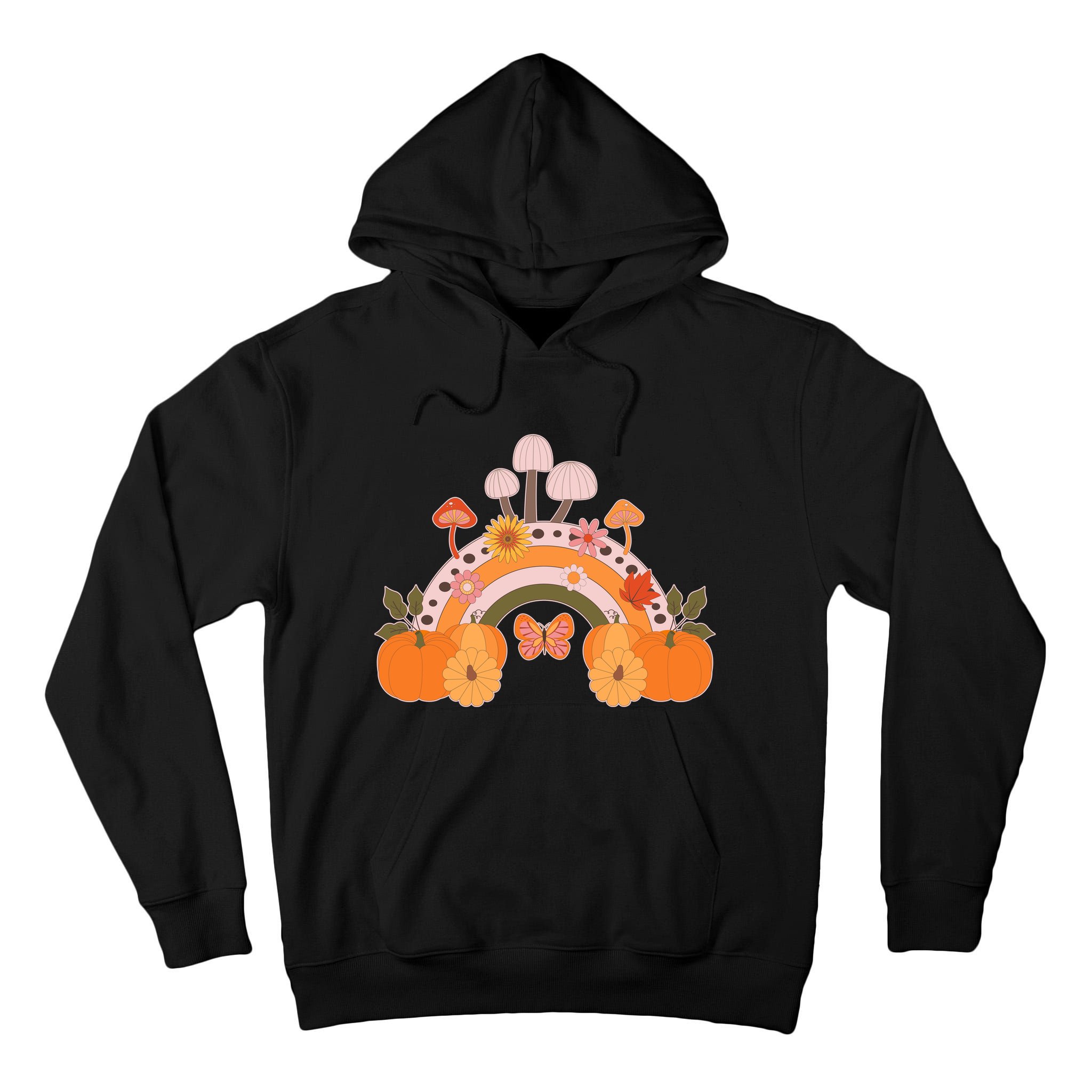 Cute Retro Vintage Fall Autumn Rainbow Mushrooms Pumpkins Tall Hoodie