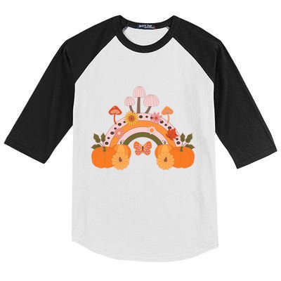Cute Retro Vintage Fall Autumn Rainbow Mushrooms Pumpkins Kids Colorblock Raglan Jersey