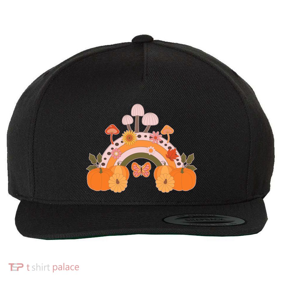 Cute Retro Vintage Fall Autumn Rainbow Mushrooms Pumpkins Wool Snapback Cap