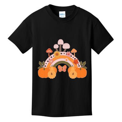 Cute Retro Vintage Fall Autumn Rainbow Mushrooms Pumpkins Kids T-Shirt