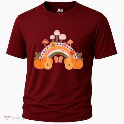 Cute Retro Vintage Fall Autumn Rainbow Mushrooms Pumpkins Performance Shirt